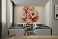 The colors are a soft, muted palette, such as pale pinks, creams, and grays.
