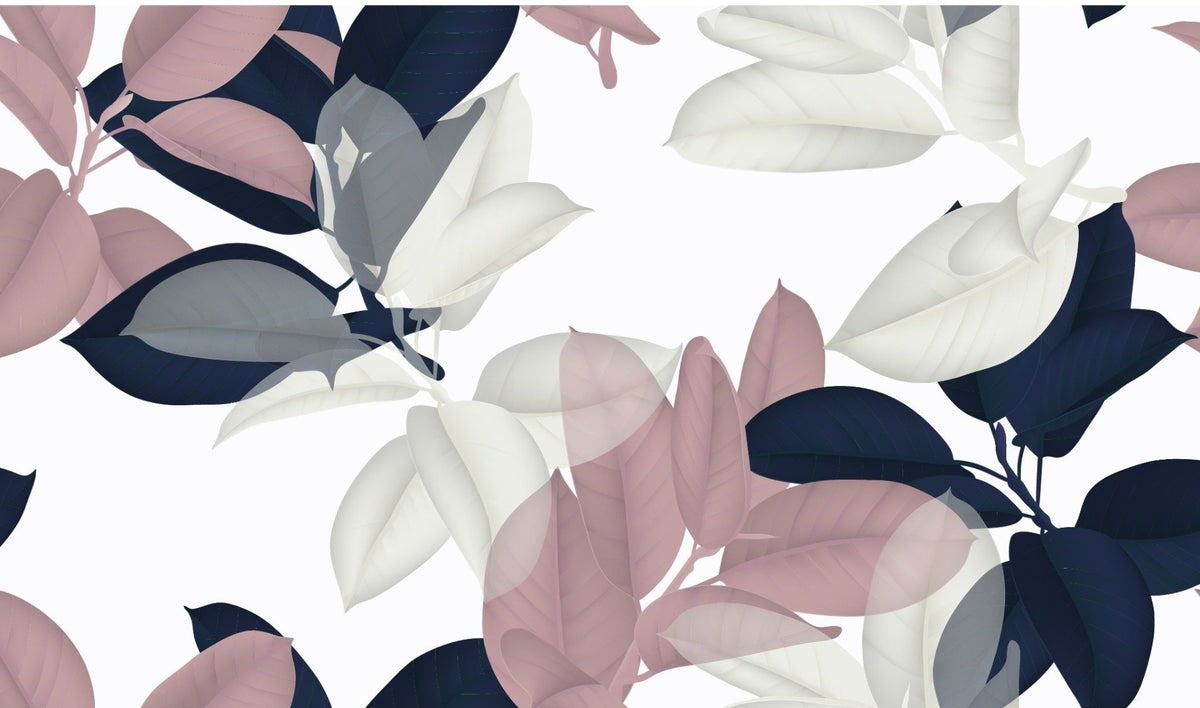 White & Pink Large Leaves Wallpaper Murals in your room — zoomed