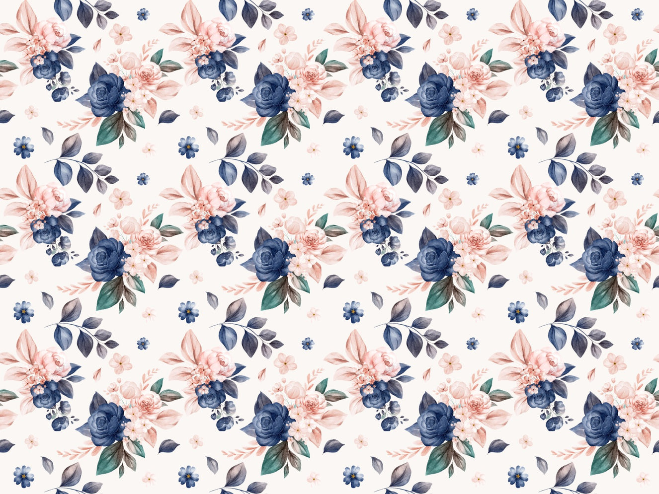 Navy and Peach Color Floral Wallpaper
