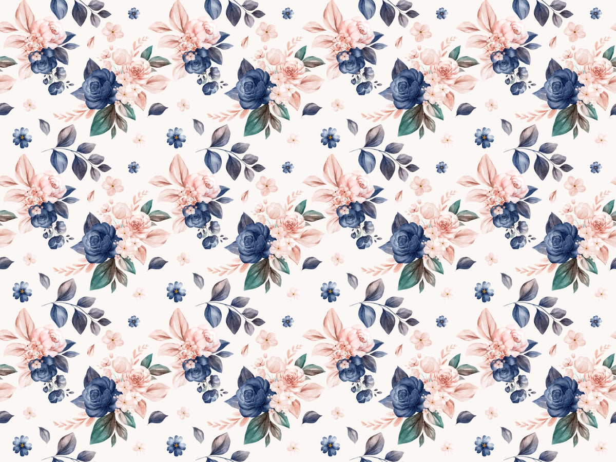 Navy and Peach Color Floral Wallpaper in your room