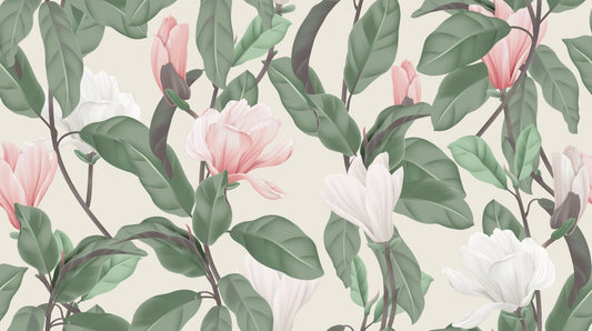 White & Pink Magnolia Flower Wallpaper Murals