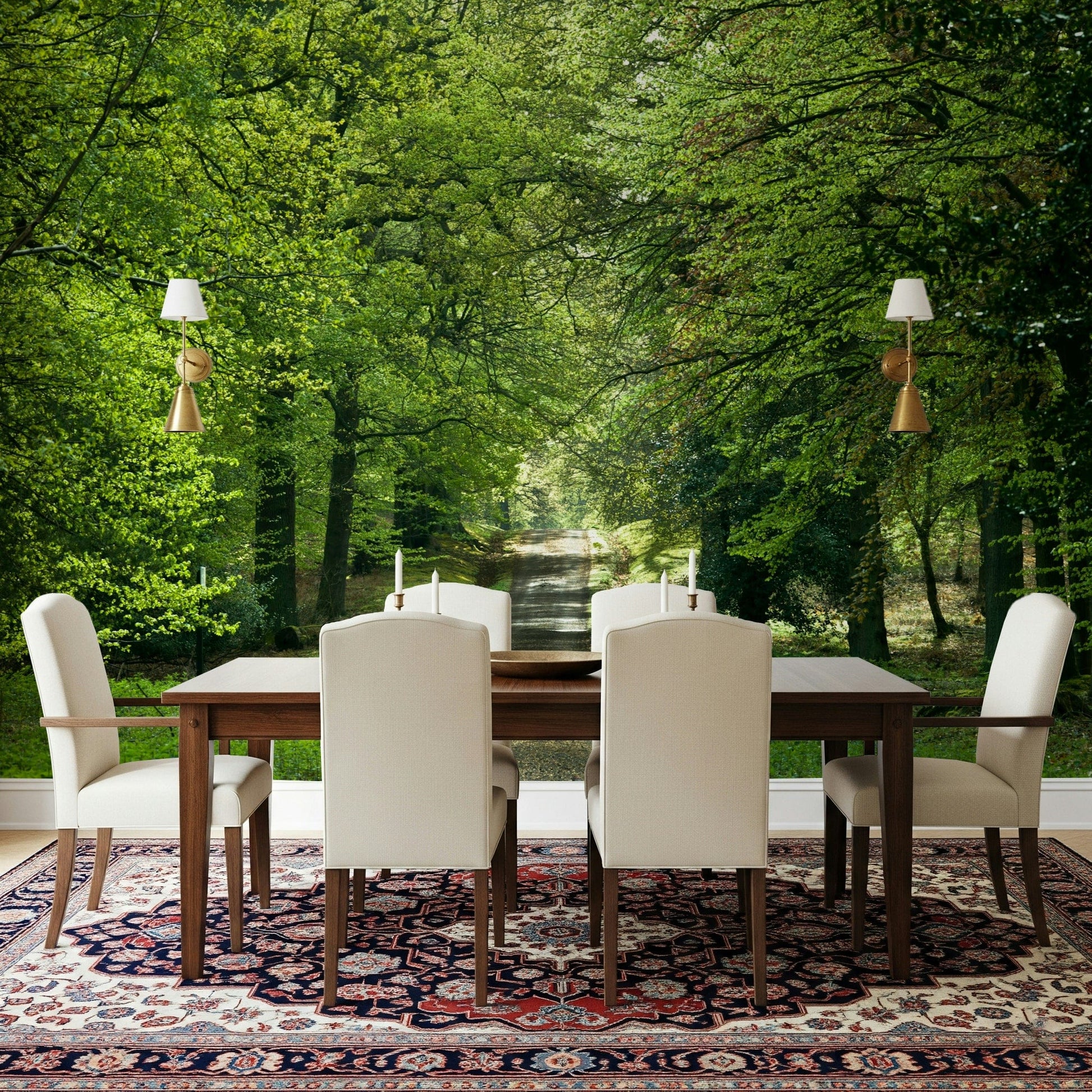 Fresh green canopy wall mural over road