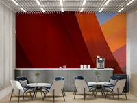 An artistic fluid design mural on minimalist wallpaper.

