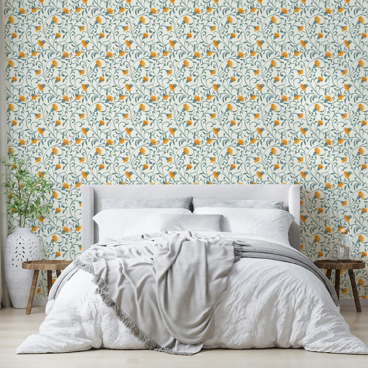 Minimalist wallpaper with soft floral illustrations

