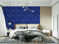 Dining room wall covered in bouquet tile wallpaper