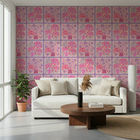 Bedroom feature wall with Lavender Purple and Fuchsia flower bouquet tile designs.