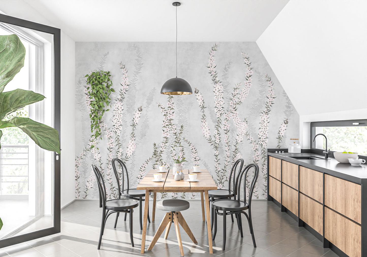 White Colour Flower Branches Peel and Stick Wallpaper Murals - Giffywalls