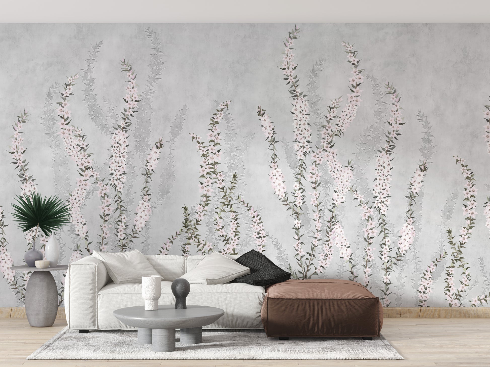 Timeless flower mural wallpaper with branches