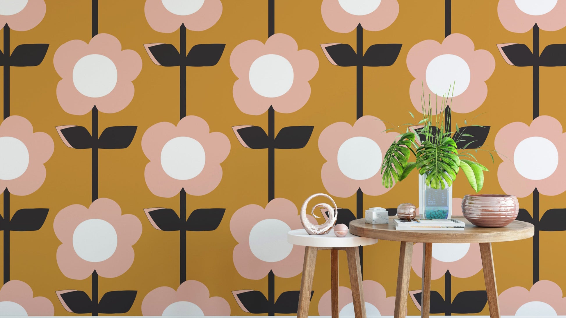 Flower Mustard Design Retro Wallpaper for walls