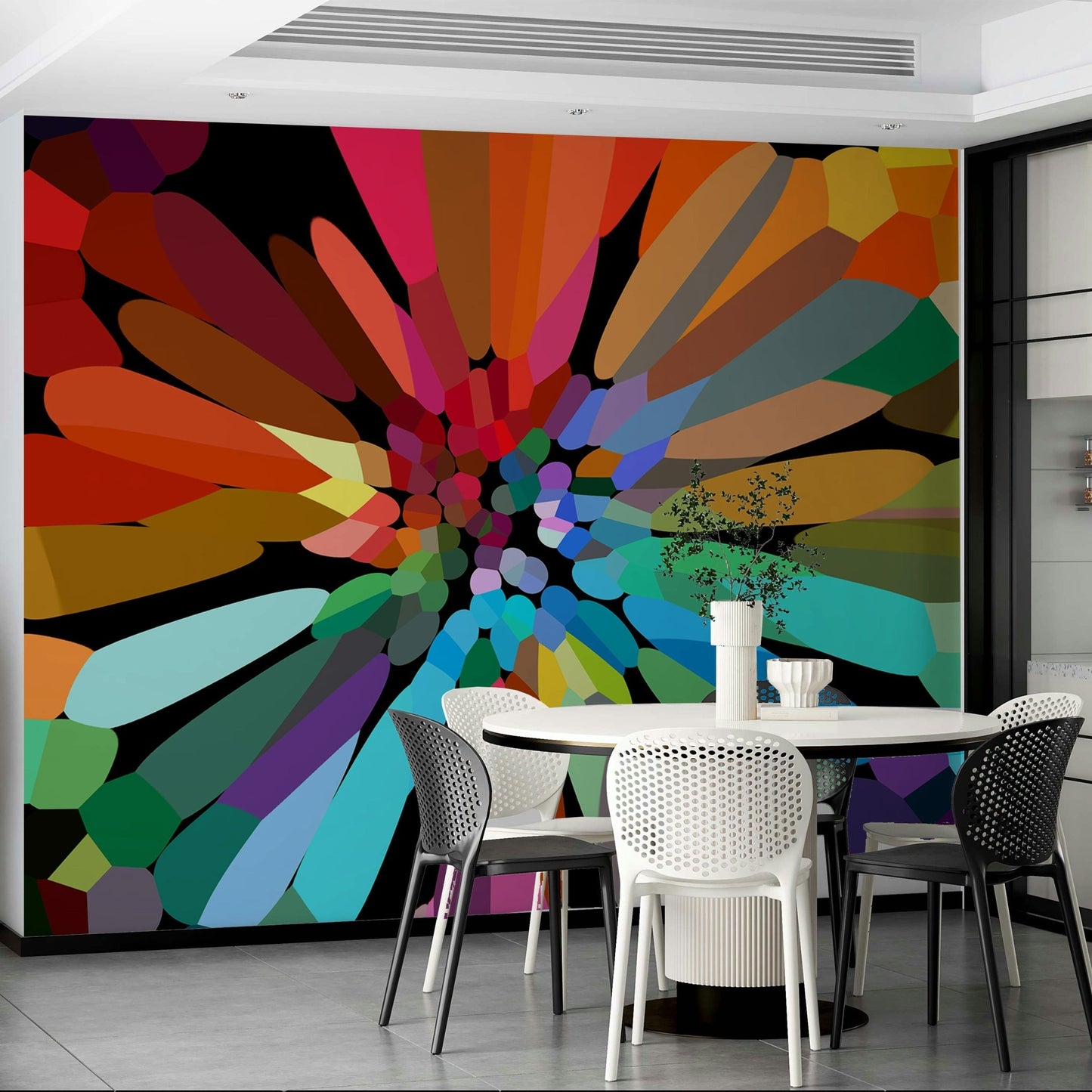Colorful flower mural featuring bold blossoms

