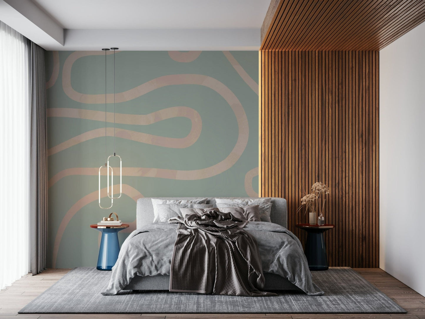 Subtle green tone liquid wallpaper organic non-repeating shapes.