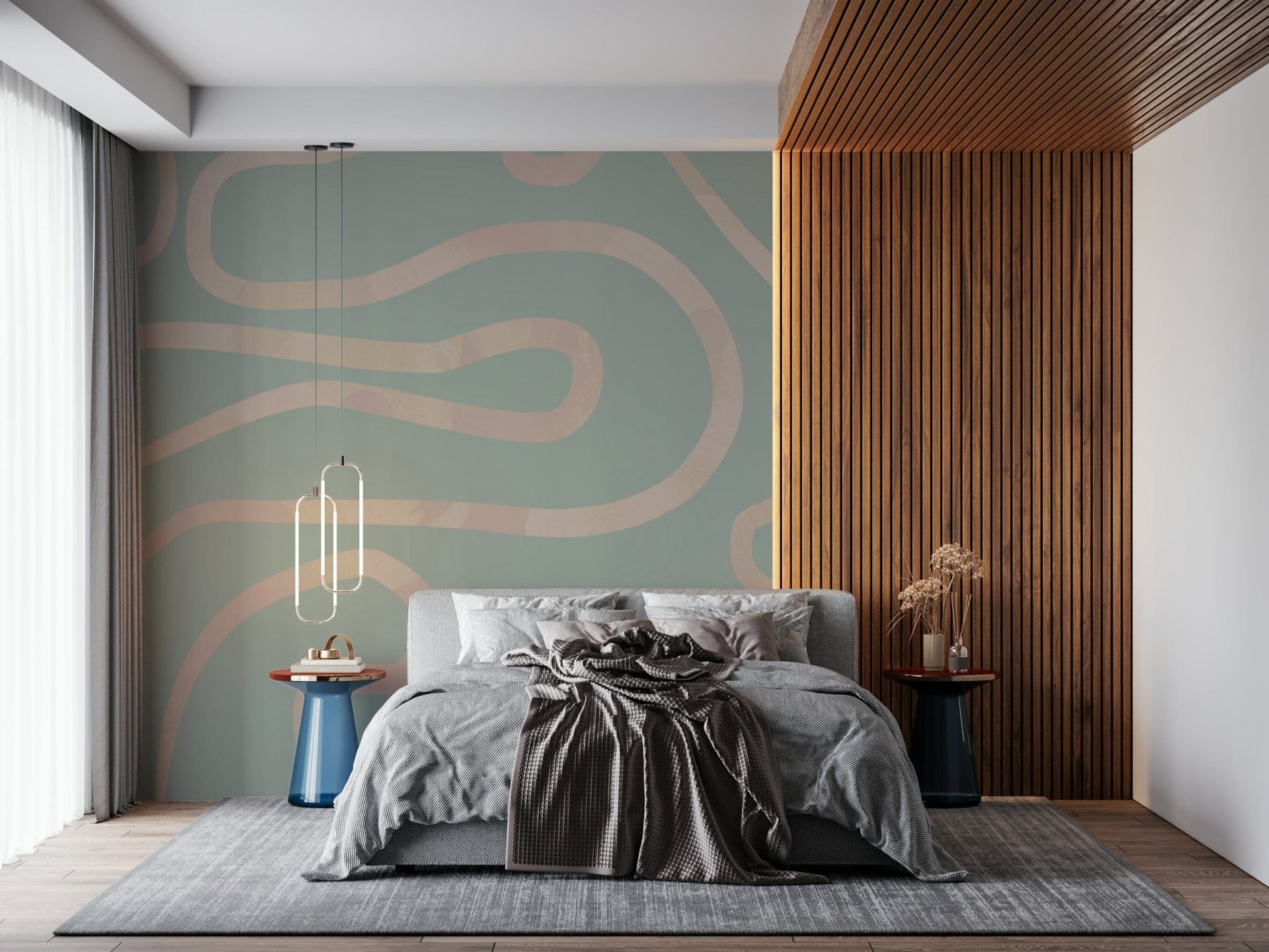 Subtle green tone liquid wallpaper organic non-repeating shapes.