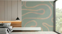 Modern aesthetic simple line wall mural soothing green decoration.