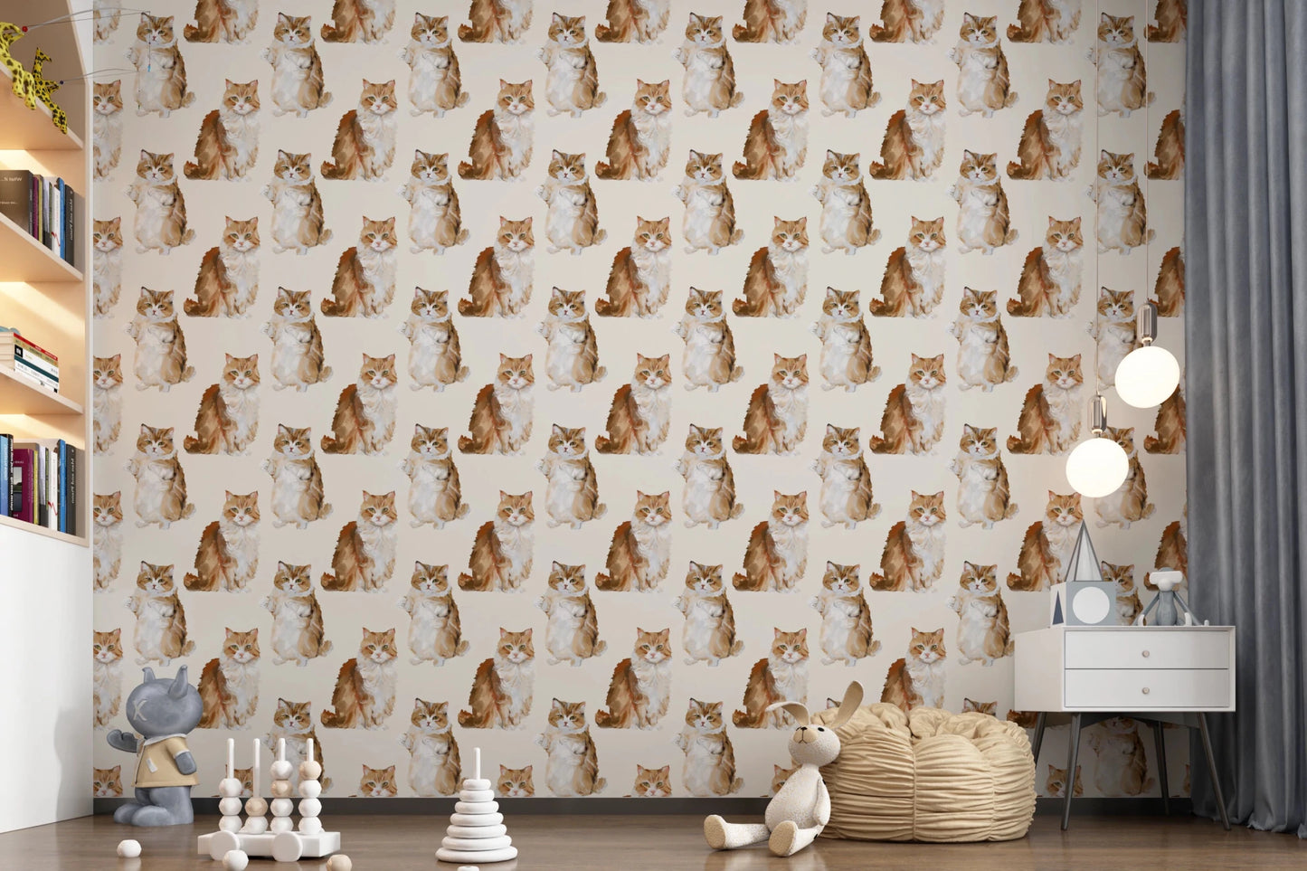 Fluffy tabby ginger cats handpainted oil painting pattern Wallpaper⁠