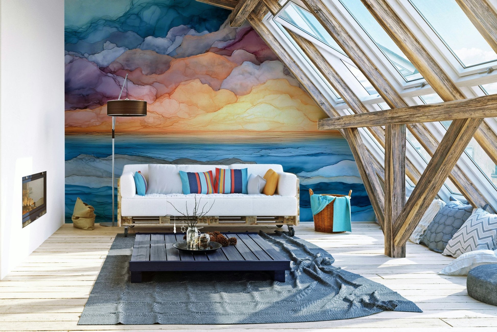 Gradient color transitions in wall mural
