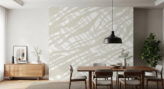 Beige Fluid Strokes Art dining room Wall Mural with soft diagonal line patterns.