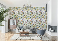 Delicate wildflower pattern Fluttering Blooms wallpaper featuring yellow blooms.