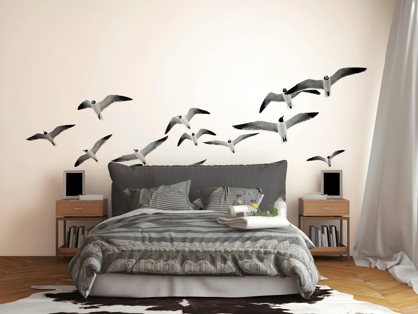Soaring birds in the Flying Birds Horizontal mural creating an open feel.

