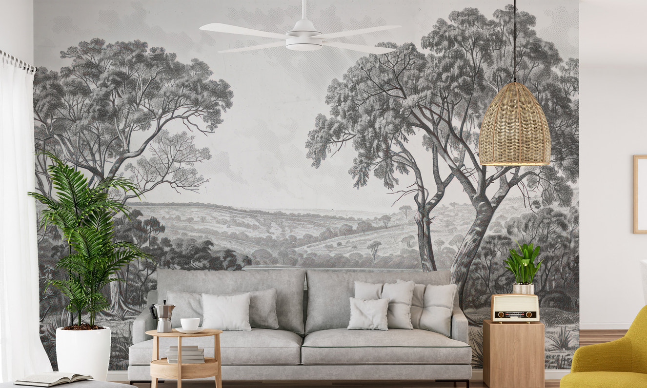 Artistic black & white forest wall mural
