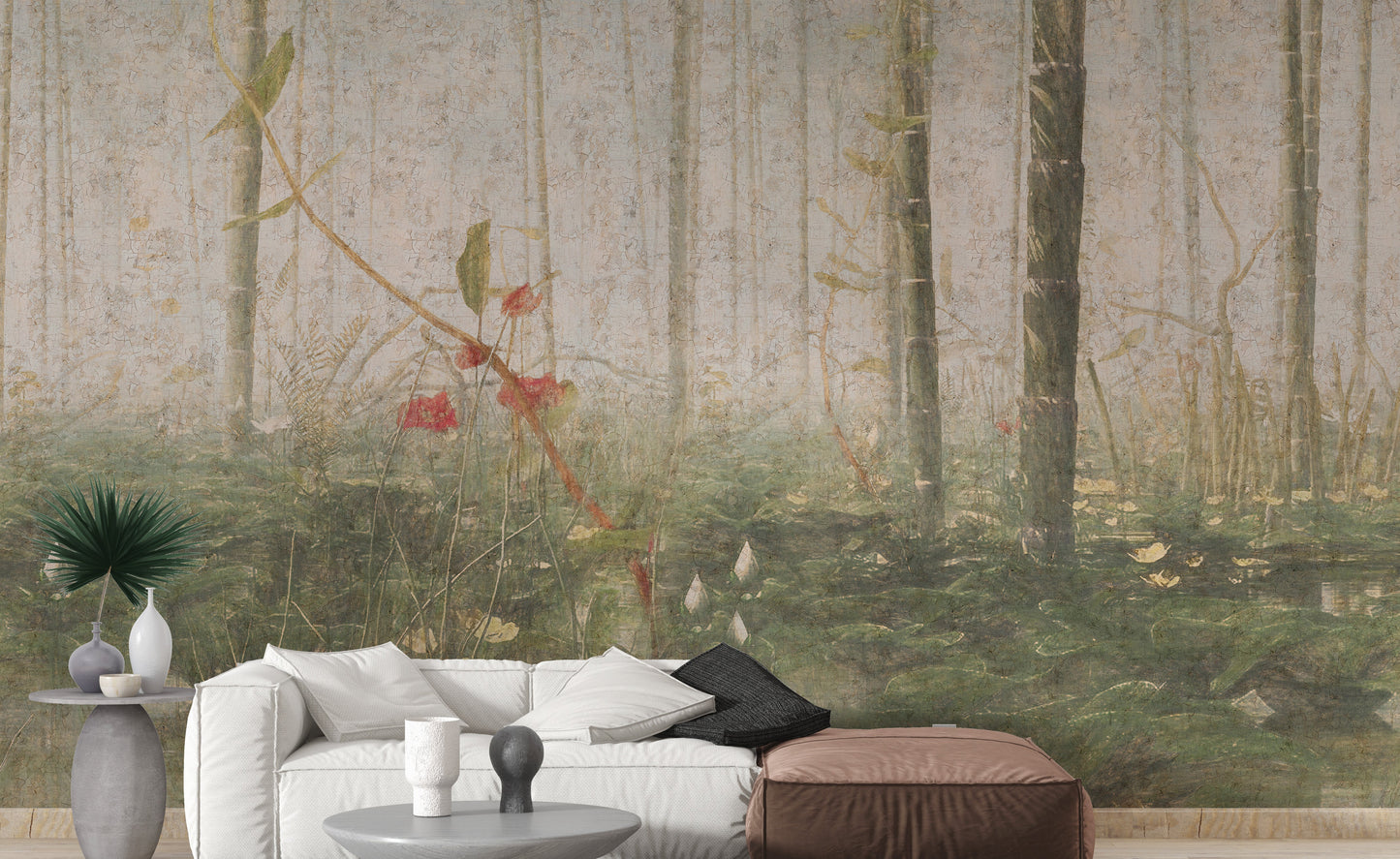 Foggy tropical forest wallpaper mural
