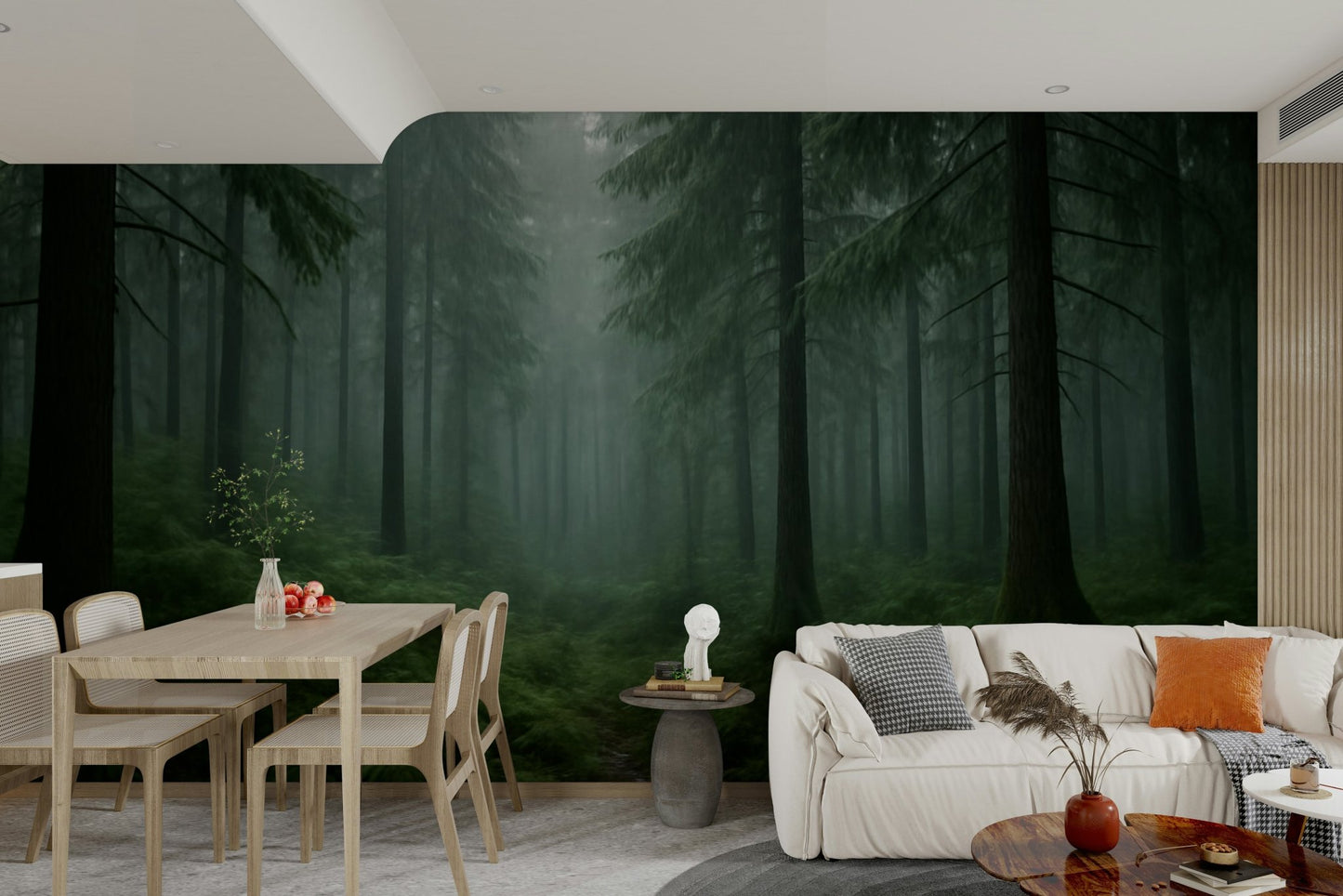 Tall trees in fog wallpaper

