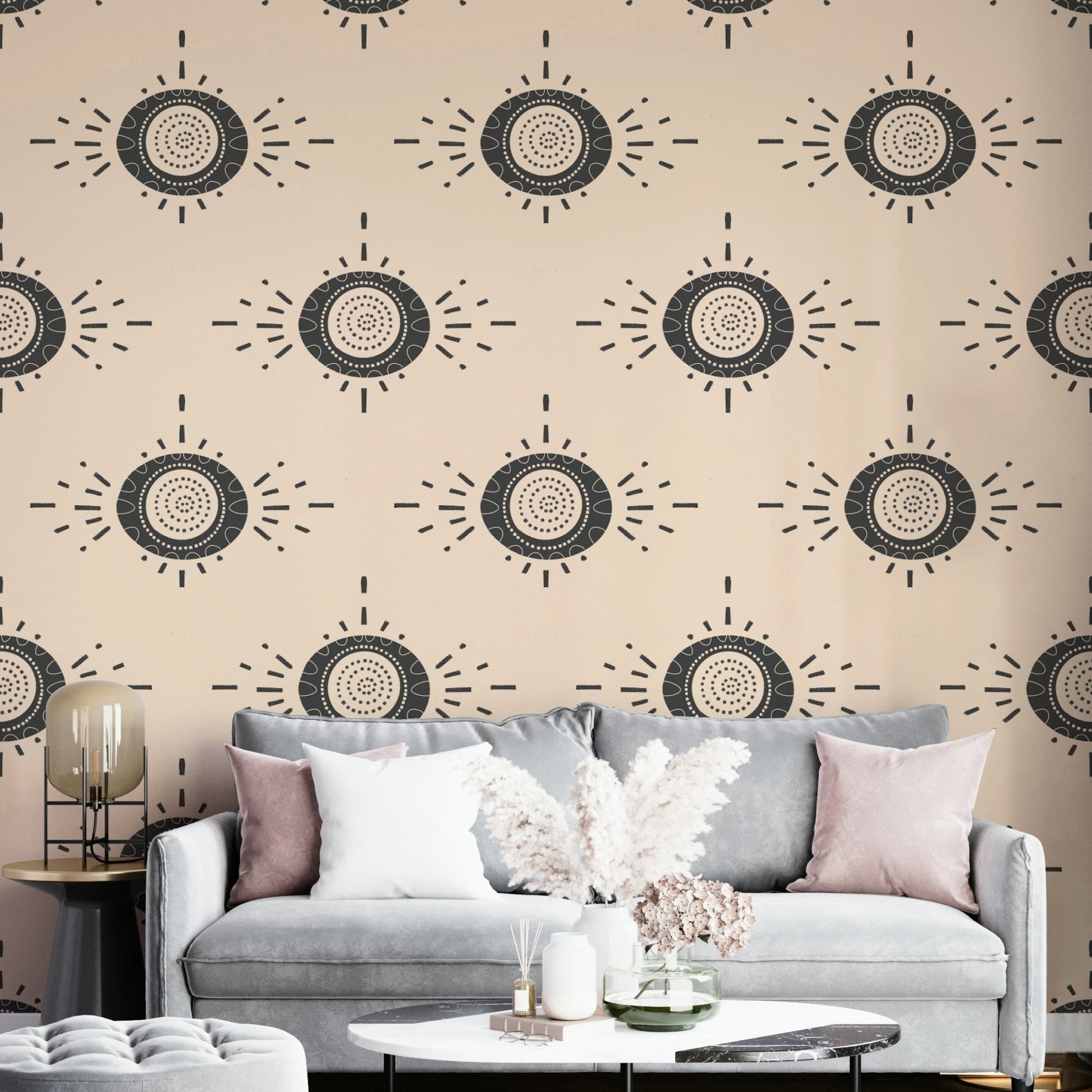 Geometric floral wallpaper combining modern and vintage style

