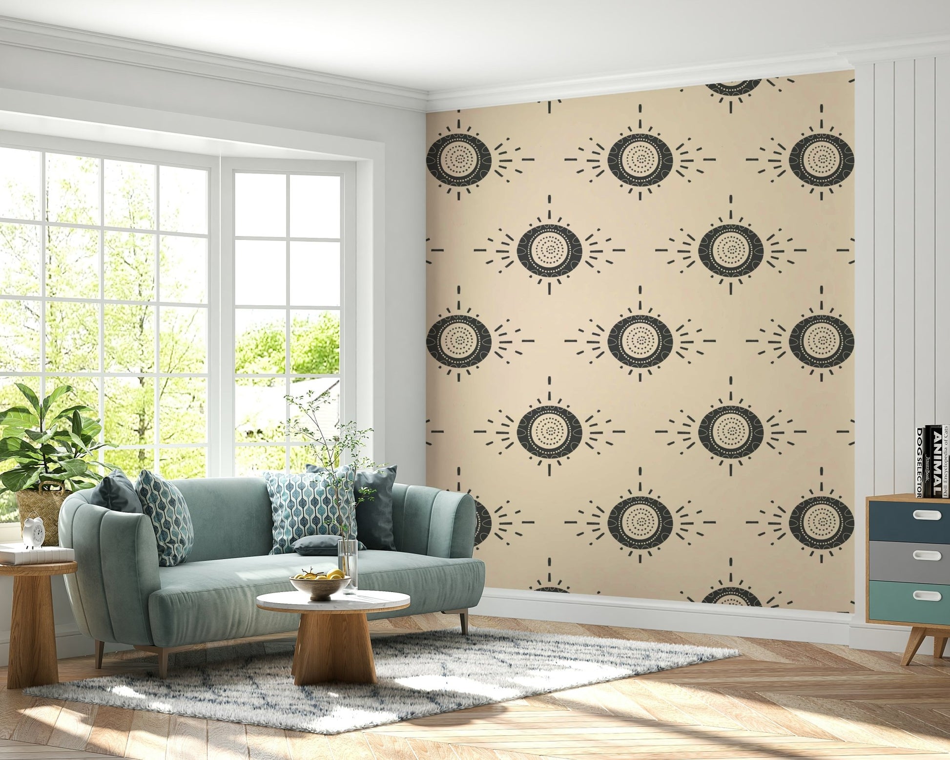 Scandinavian mid-mod wallpaper with timeless floral patterns

