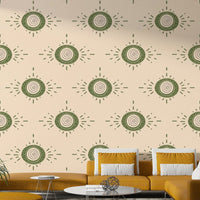 Elegant mid-century modern floral wallpaper with olive and cream tones

