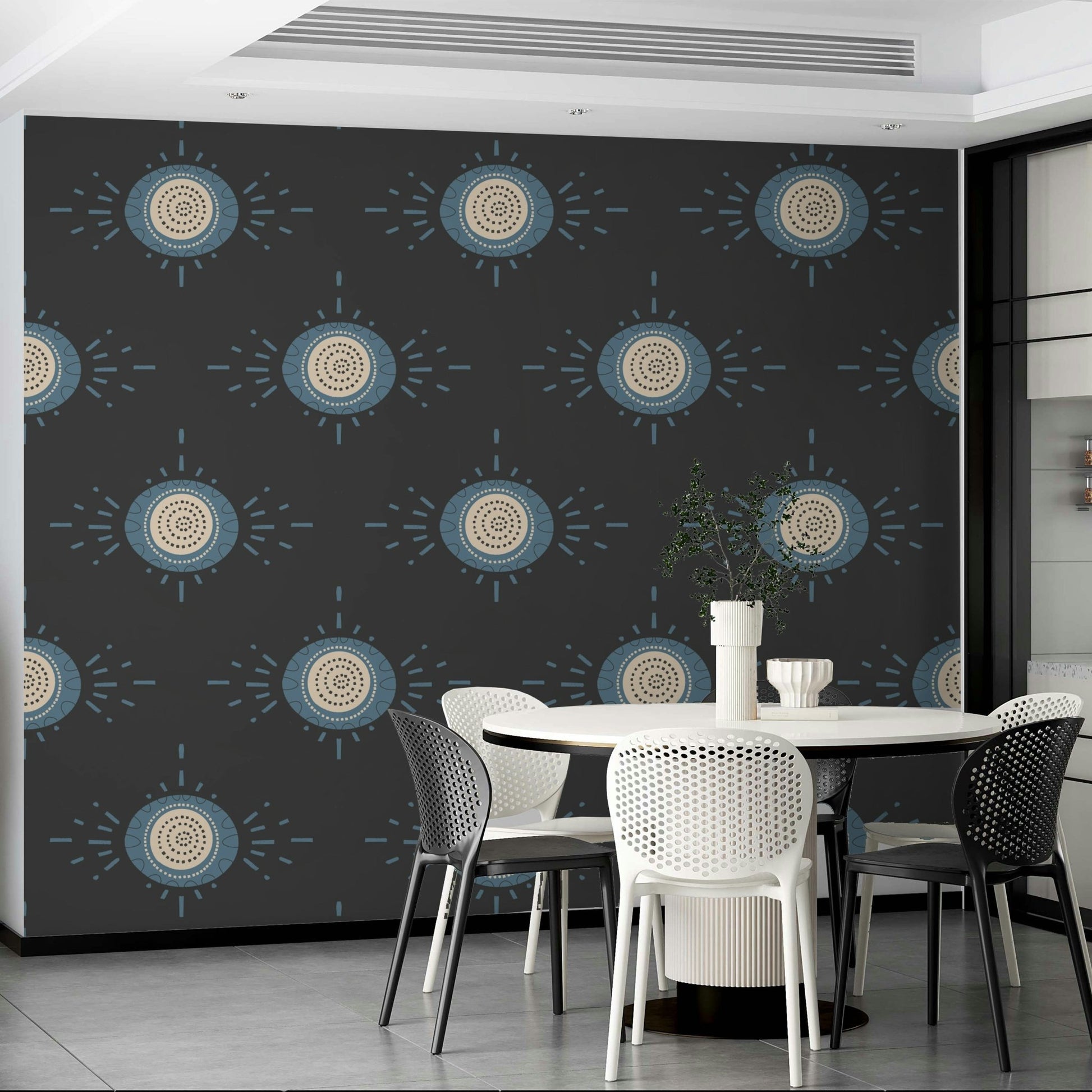 Scandinavian-inspired floral design in soft dusty blue and cream

