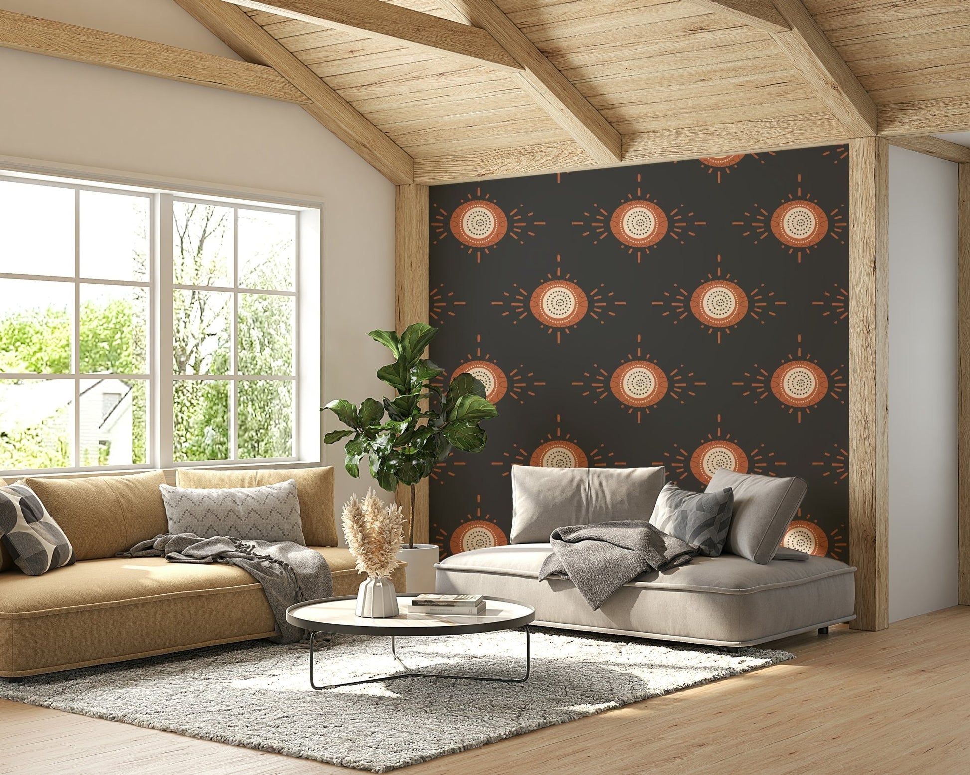 Scandinavian floral design in terracotta and charcoal tones

