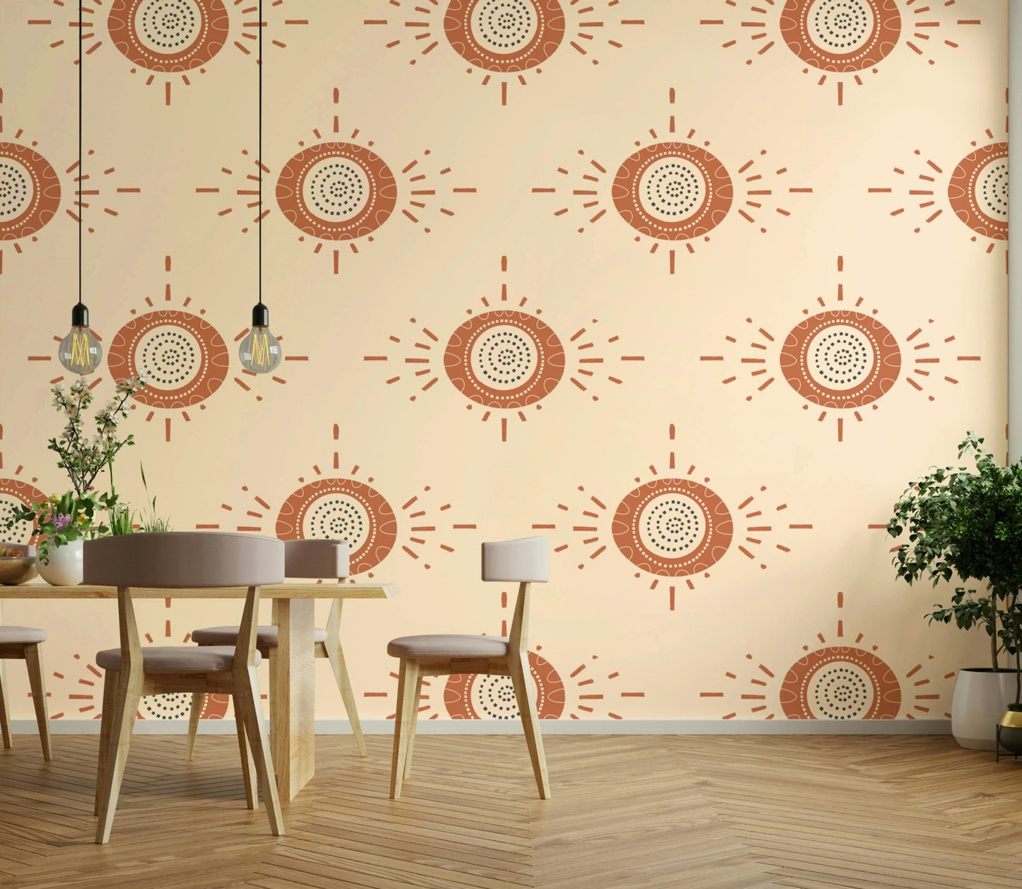 Folk Bloom Light Terracotta Cream wallpaper perfect for contemporary interiors

