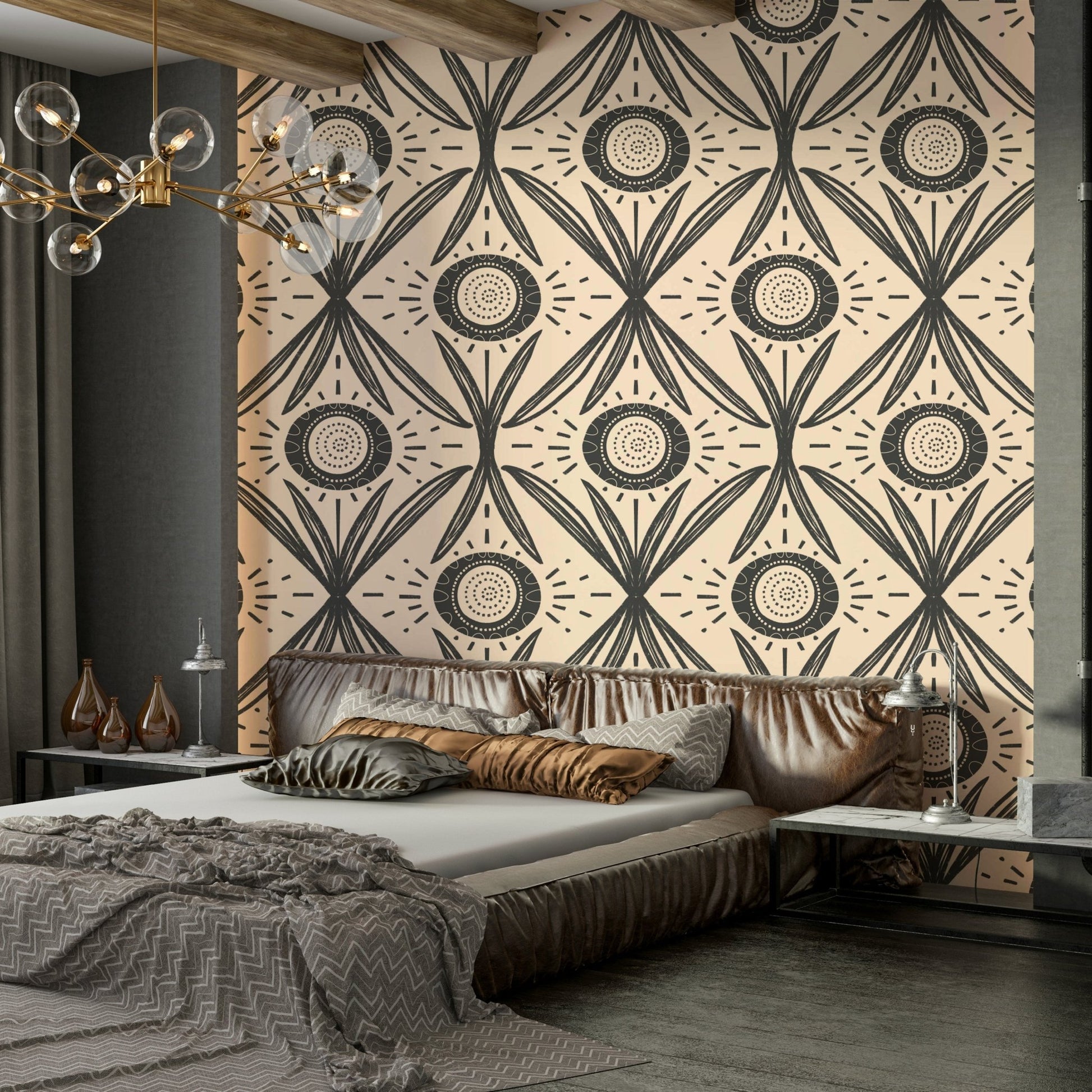 Cream flowers on dark background wall design

