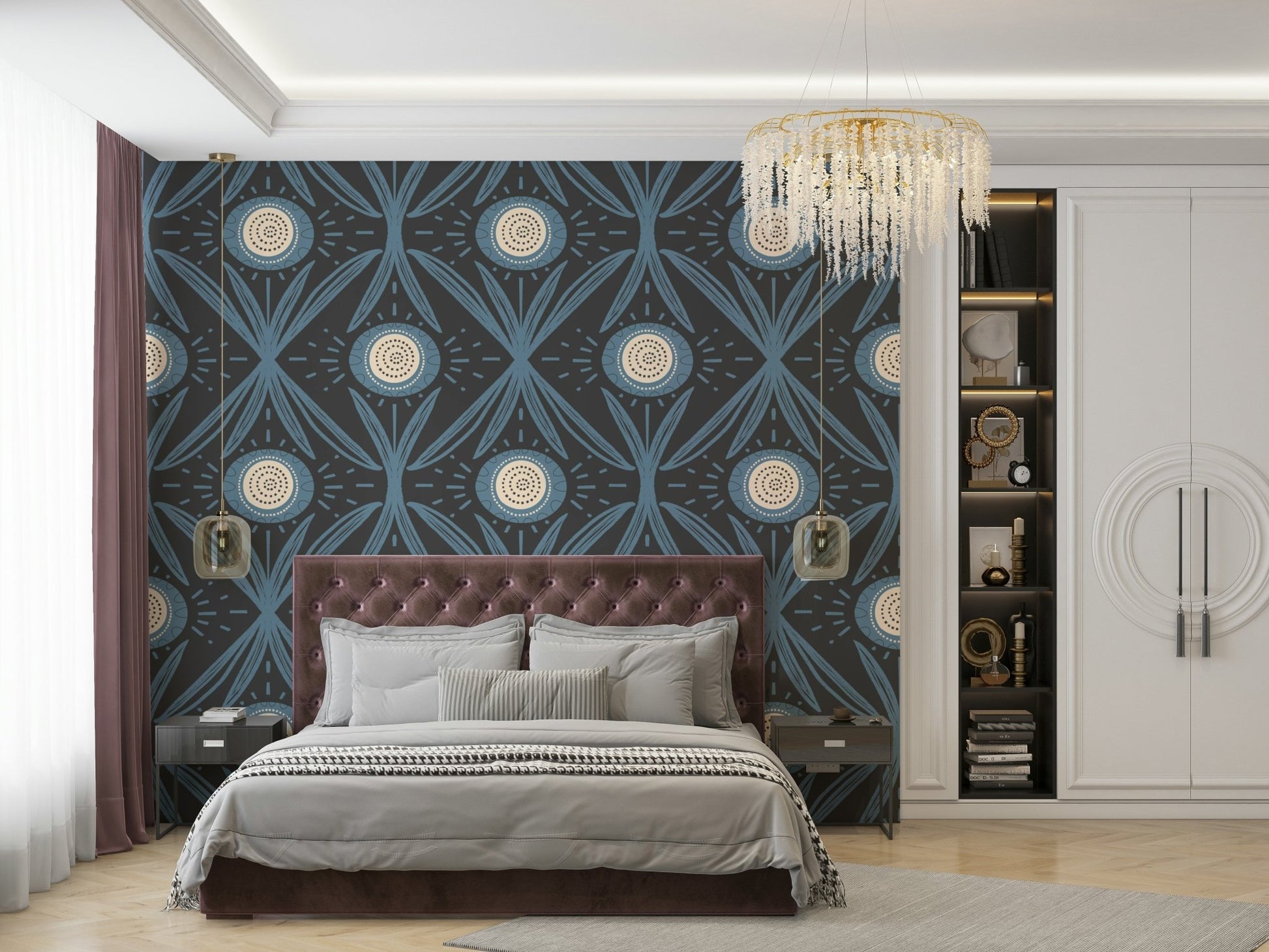 Folk-style floral wallpaper for walls

