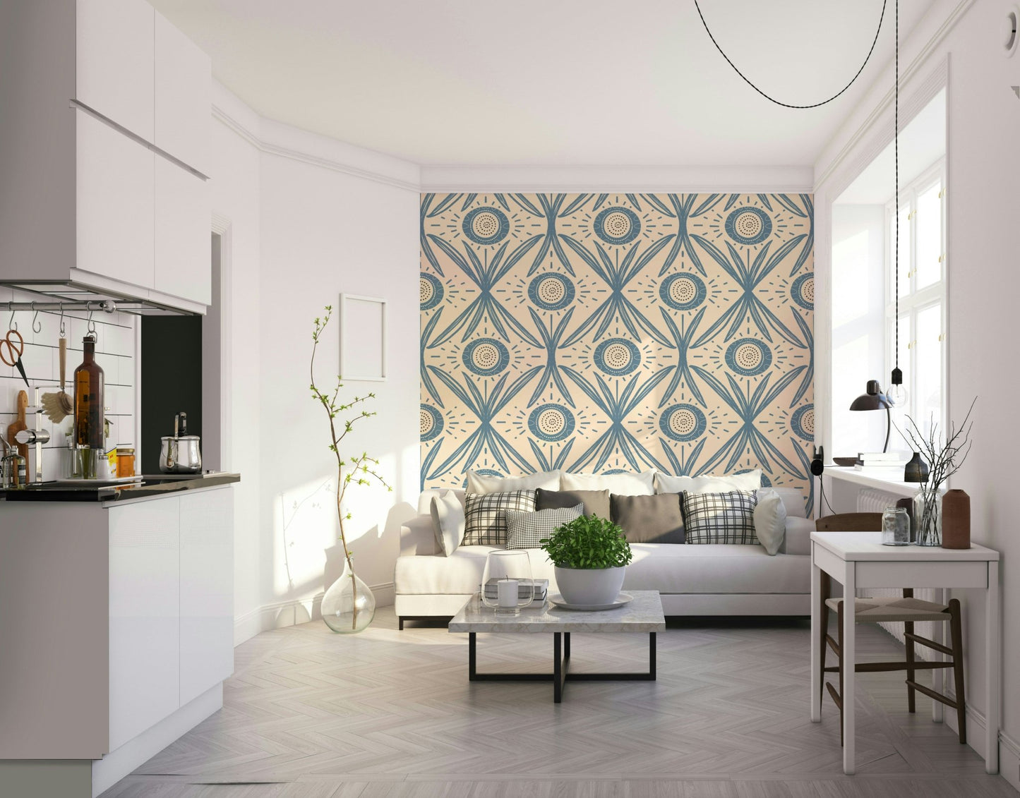 Calm floral wallpaper for bedroom or living room
