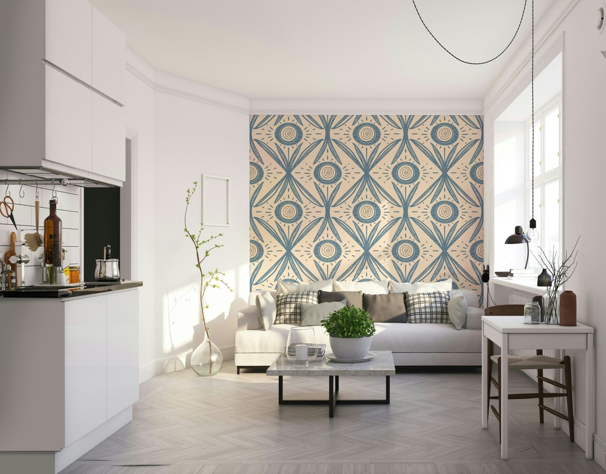 Calm floral wallpaper for bedroom or living room
