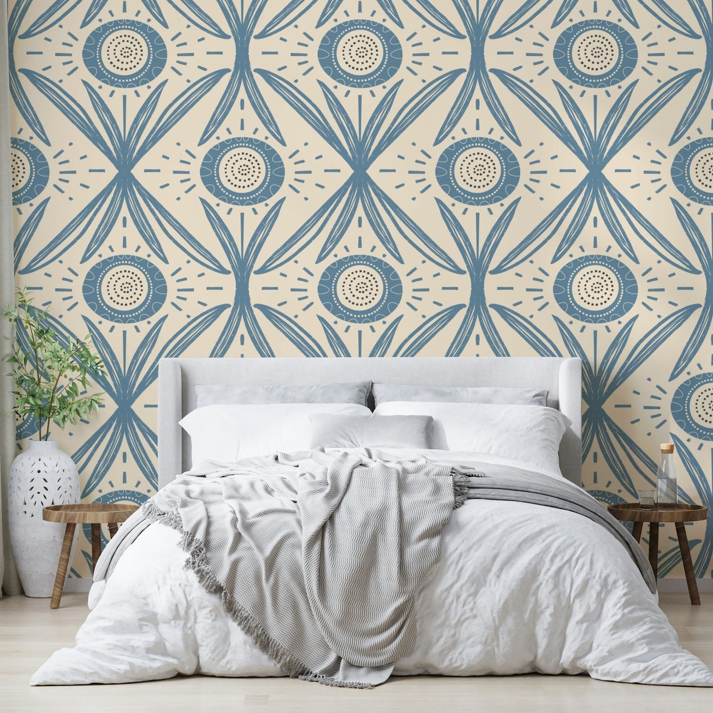 Clean line floral wall mural design
