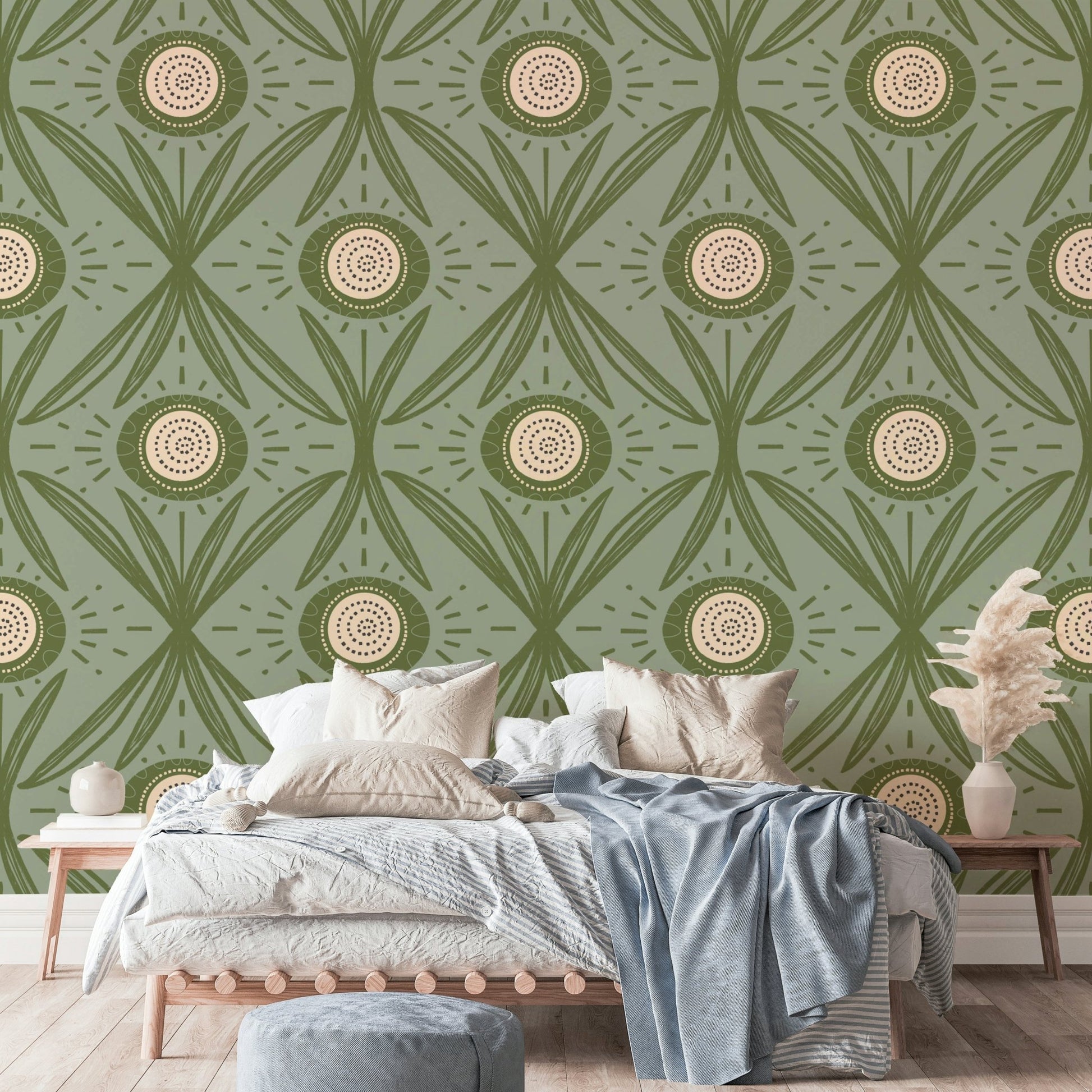 Muted green flowers on light background
