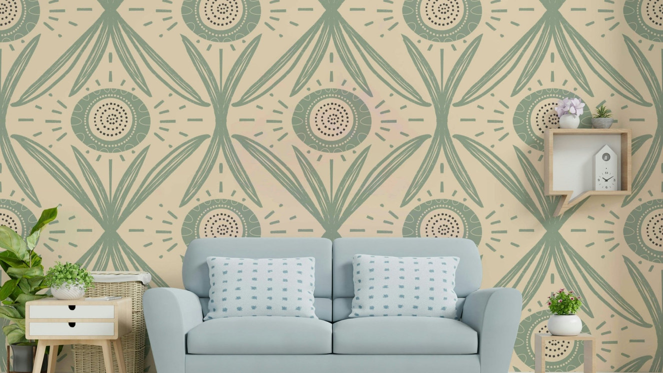 Sage cream floral mural wallpaper for walls

