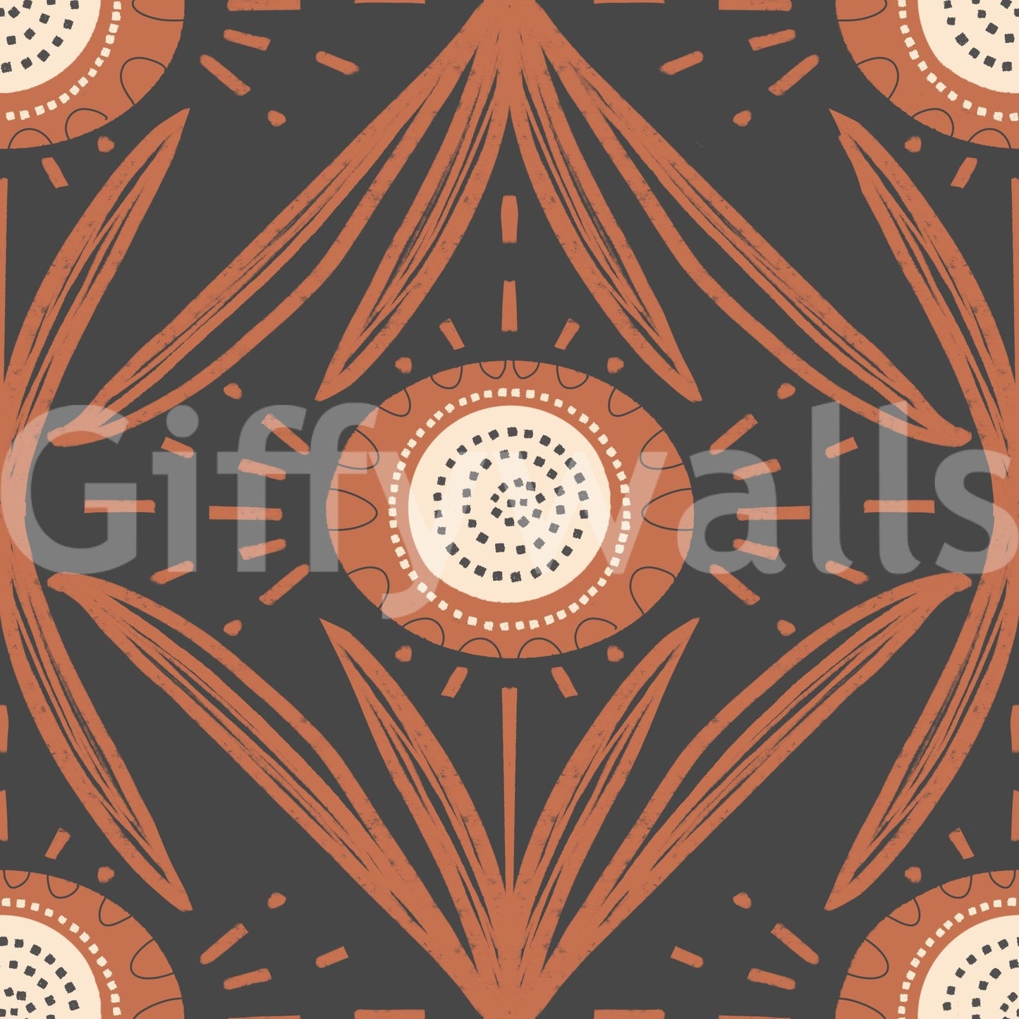 Charcoal and terracotta floral wallpaper pattern
