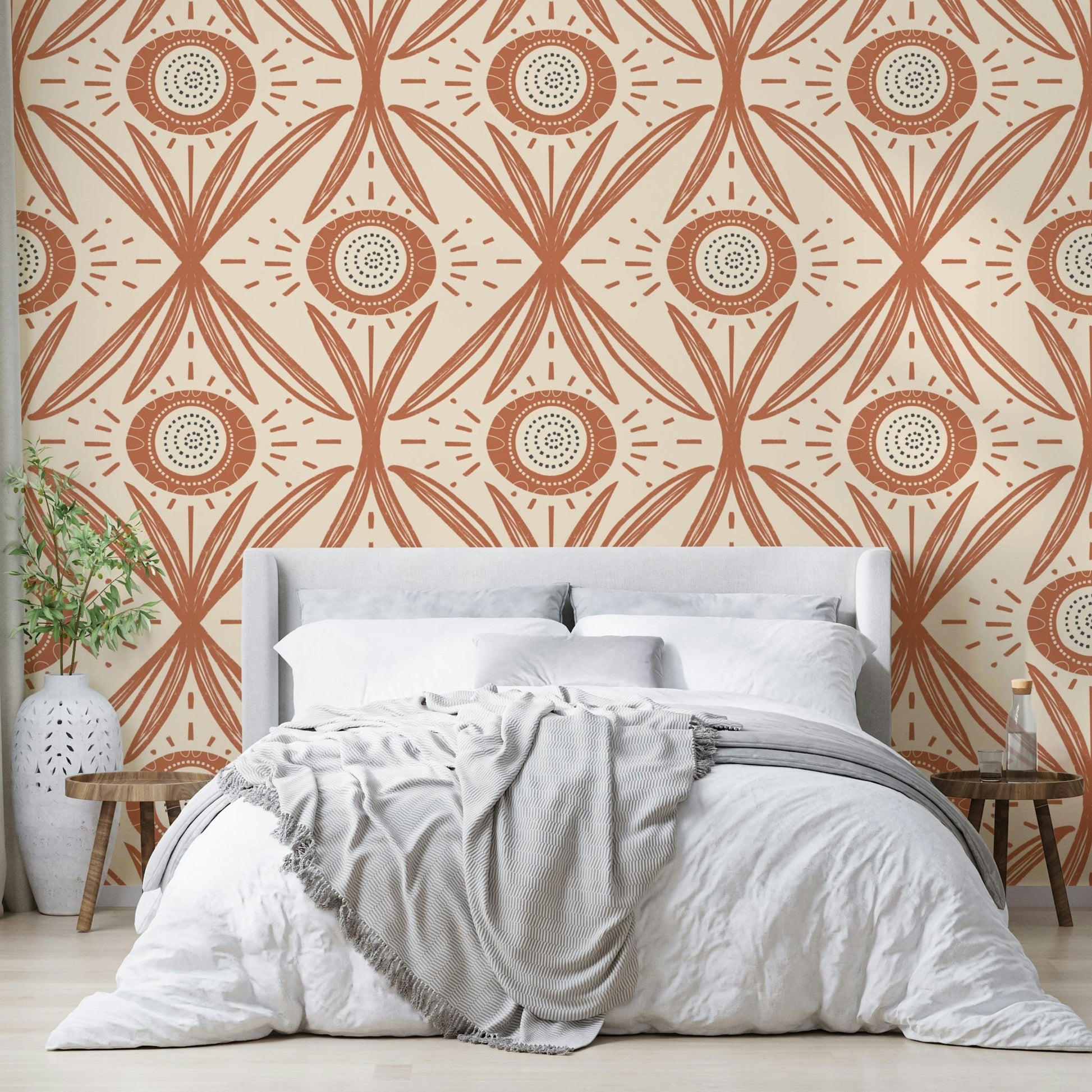 Close-up of folk floral wallpaper pattern
