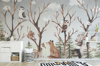 Forest Fall Kids Room wallpaper mural close-up showing the pattern detail and texture