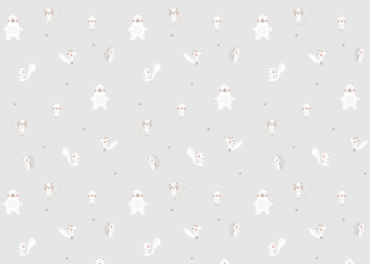 Forest Animals Gray Wallpaper For Walls in your room — zoomed