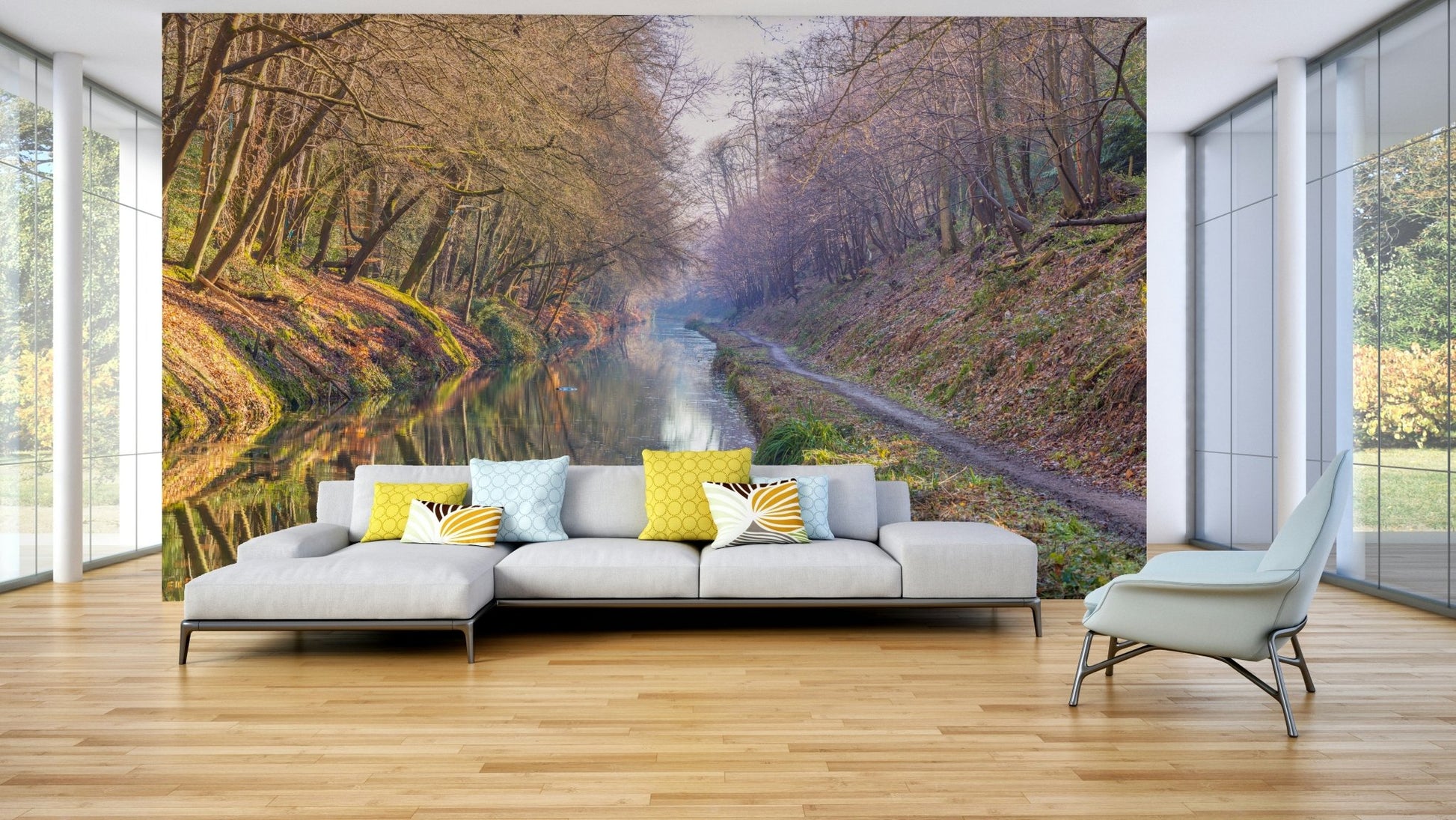 Dreamy woodland canal mural


