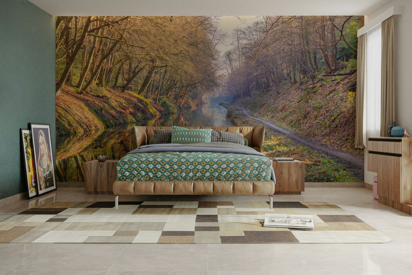 Reflective canal forest mural

