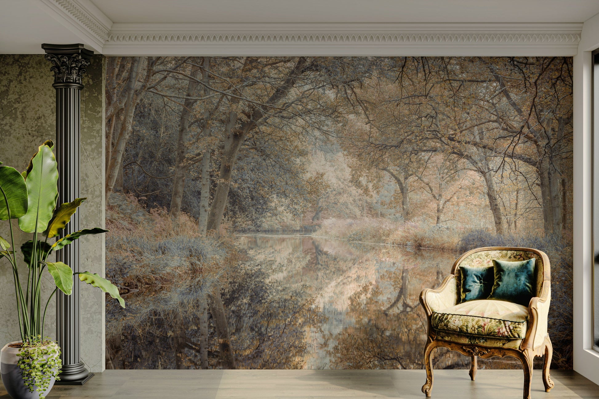 The wallpaper for walls being admired in a home.

