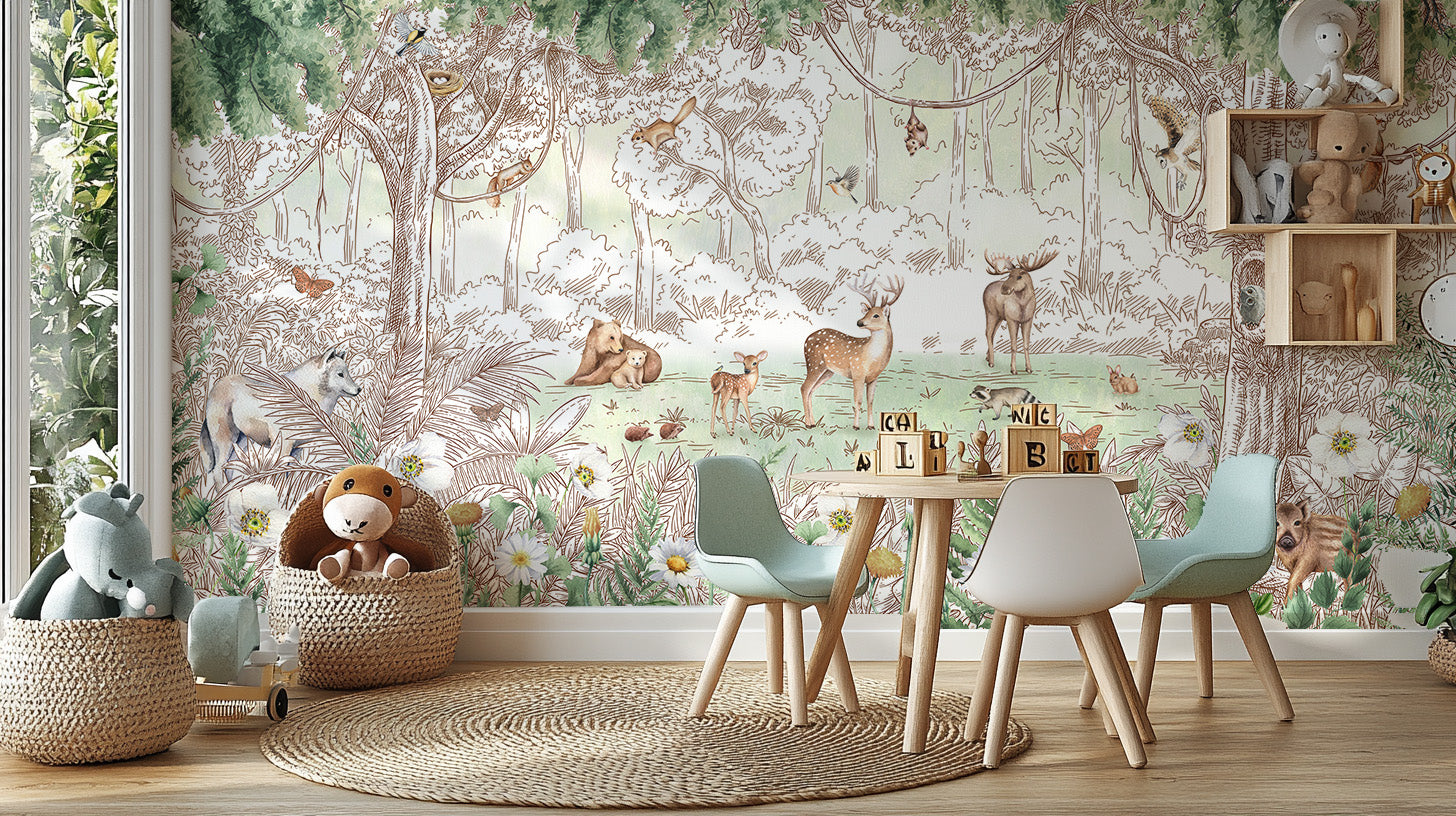 Forest friends in spring season wallpaper for walls - Giffywalls