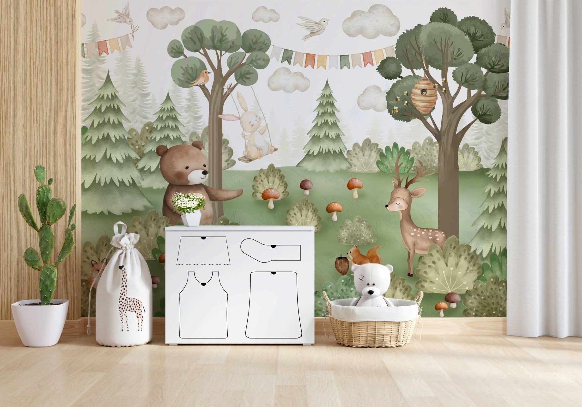 Minimalist animal print for a modern apartment playroom.