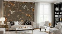 Artistic mural blending cute forest animals with a tranquil woodland setting