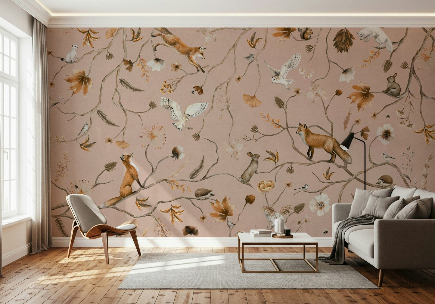 Woodland-themed wall art showing animals enjoying a tranquil forest story