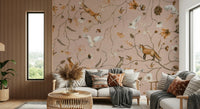 Artistic wall covering blending forest wildlife with a fable-inspired design